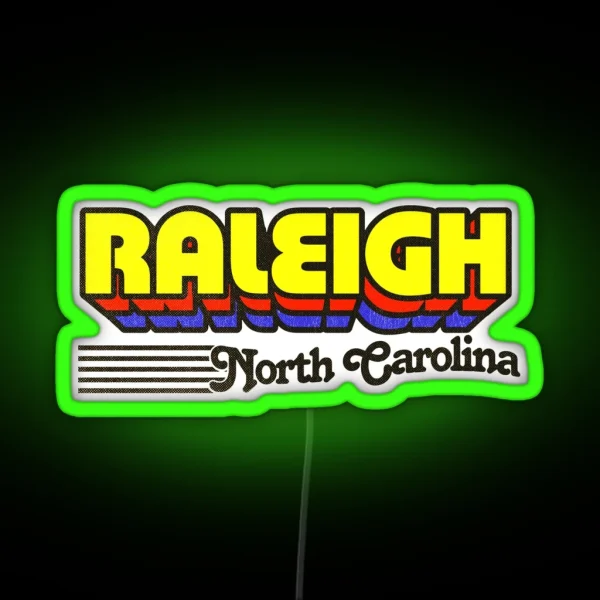 Raleigh North Carolina Retro Stripes RGB Neon Sign