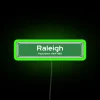 raleigh north carolina neon sign rgb vibrant green background