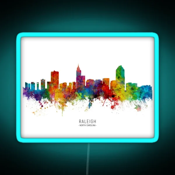 Raleigh North Carolina Skyline RGB Neon Sign