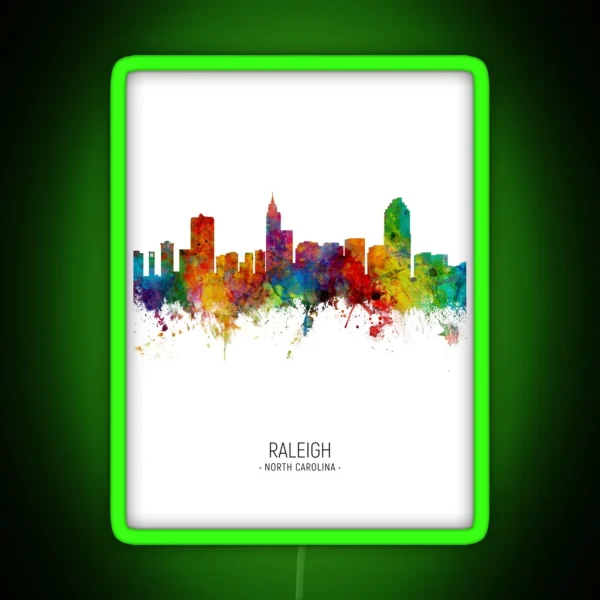 Raleigh North Carolina Skyline RGB Neon Sign