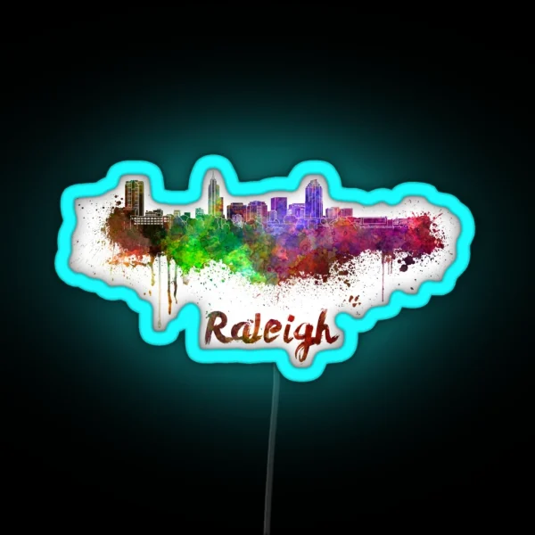 Raleigh Skyline In Watercolor RGB Neon Sign