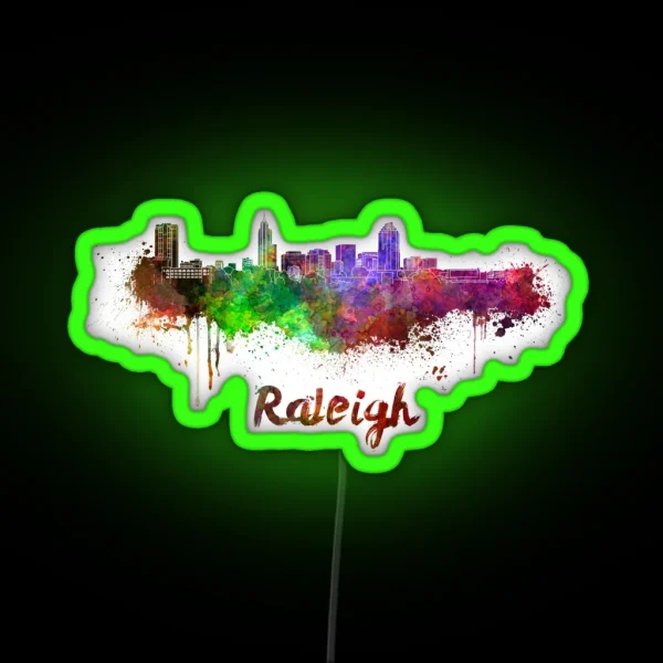 Raleigh Skyline In Watercolor RGB Neon Sign