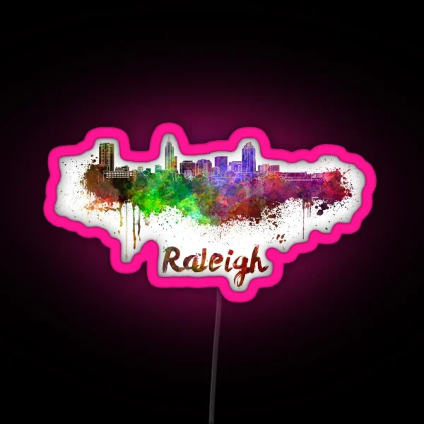 Raleigh Skyline In Watercolor RGB Neon Sign