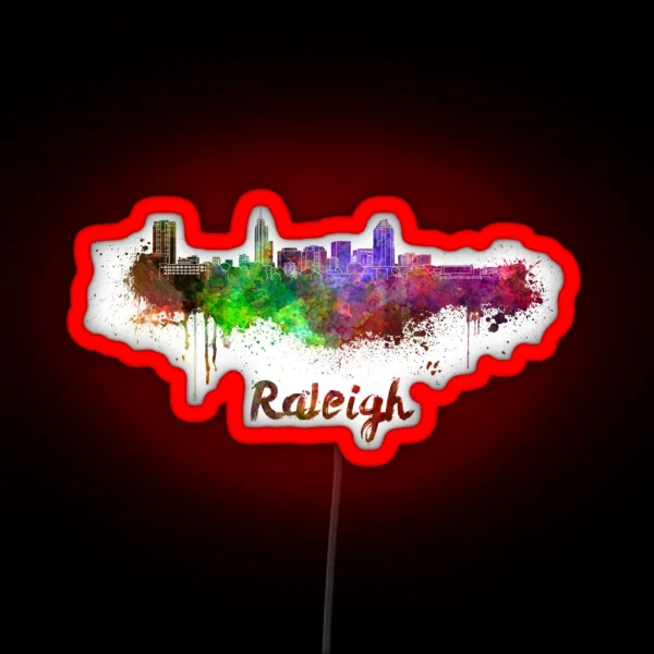 Raleigh Skyline In Watercolor RGB Neon Sign