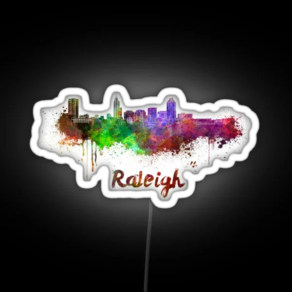 Raleigh Skyline In Watercolor RGB Neon Sign