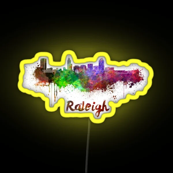 Raleigh Skyline In Watercolor RGB Neon Sign