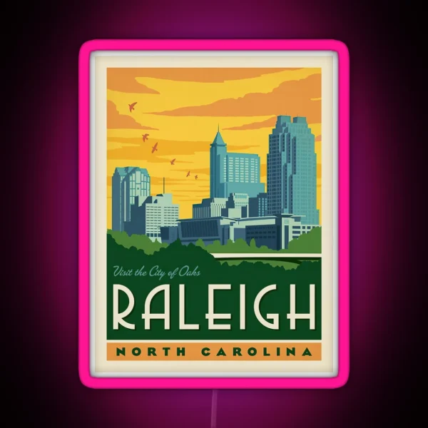 Raleigh USA Poster Travel North Carolina Print Travel RGB Neon Sign