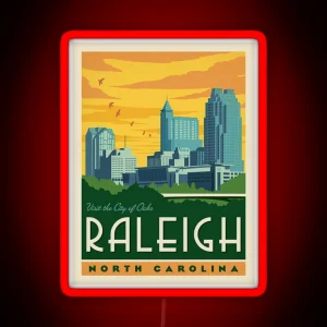 Raleigh USA Poster Travel North Carolina Print Travel Poster Minimalist Print Led Or Canvas Print Home Wall Art Office Wall Decor RGB Neon Sign