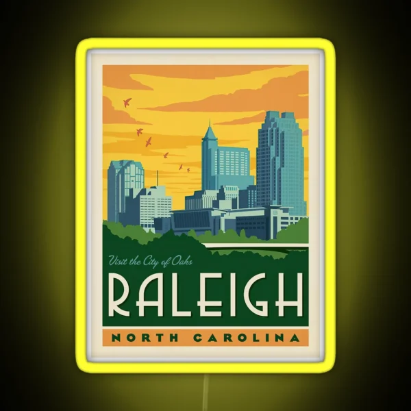 Raleigh USA Poster Travel North Carolina Print Travel RGB Neon Sign