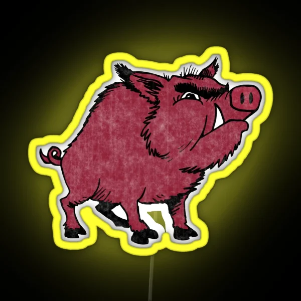 Razorback Hog Vintage Distressed Black RGB Neon Sign