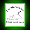 Rebel Rascal The I Don't Care Cat neon RGB sign in vibrant green.