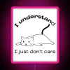 RGB neon sign featuring a cool cat with a "Don't Care" attitude in vibrant pink.