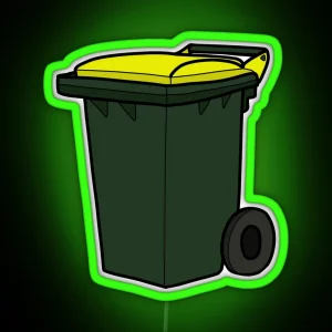 Recycling Wheelie Bin Yellow Lid Illustration RGB Neon Sign