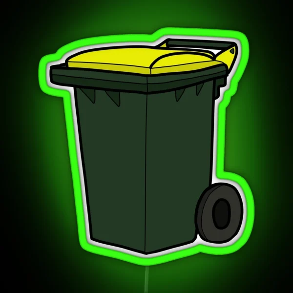 Recycling Wheelie Bin Yellow Lid Illustration RGB Neon Sign