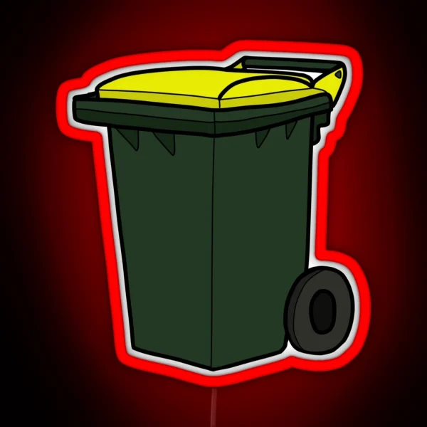 Recycling Wheelie Bin Yellow Lid Illustration RGB Neon Sign
