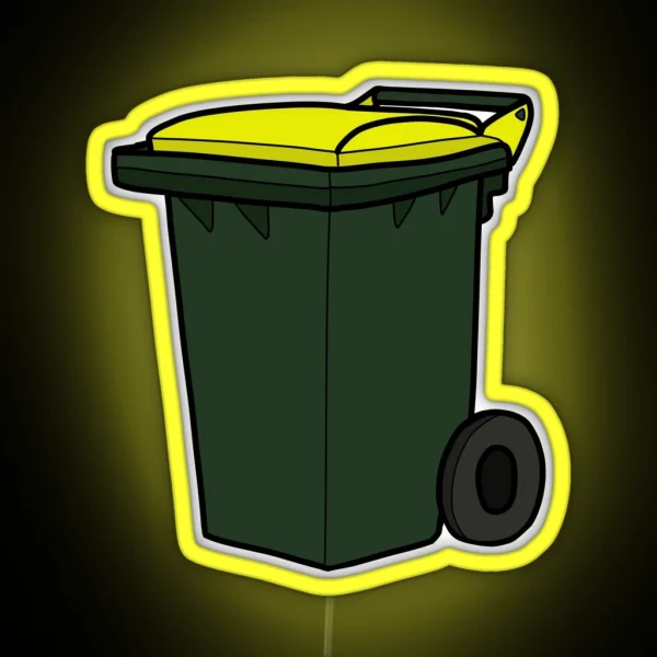 Recycling Wheelie Bin Yellow Lid Illustration RGB Neon Sign