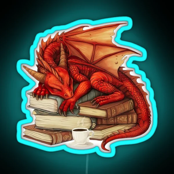 Red Dragon And Books RGB Neon Sign