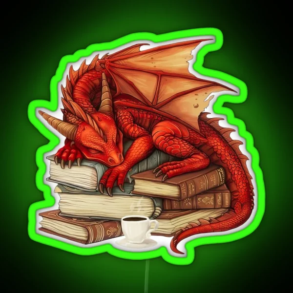 Red Dragon And Books RGB Neon Sign