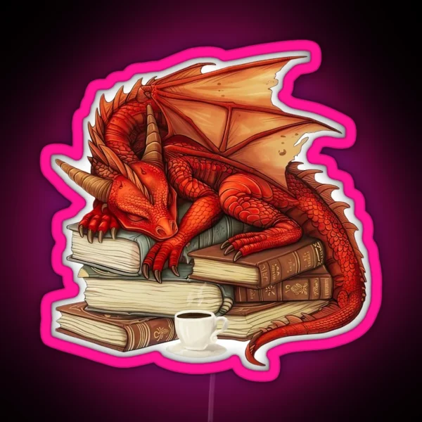 Red Dragon And Books RGB Neon Sign