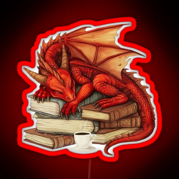 Red Dragon And Books RGB Neon Sign