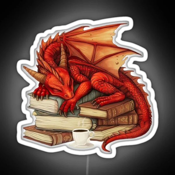 Red Dragon And Books RGB Neon Sign