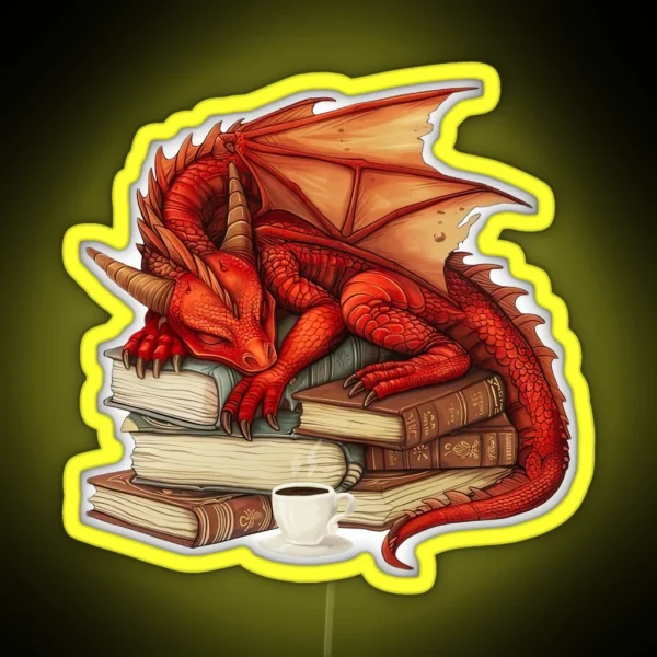Red Dragon And Books RGB Neon Sign