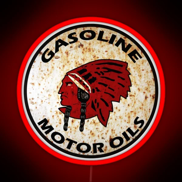 Red Indian Gasoline Vintage Sign Reproduction Rusted Vers RGB Neon Sign