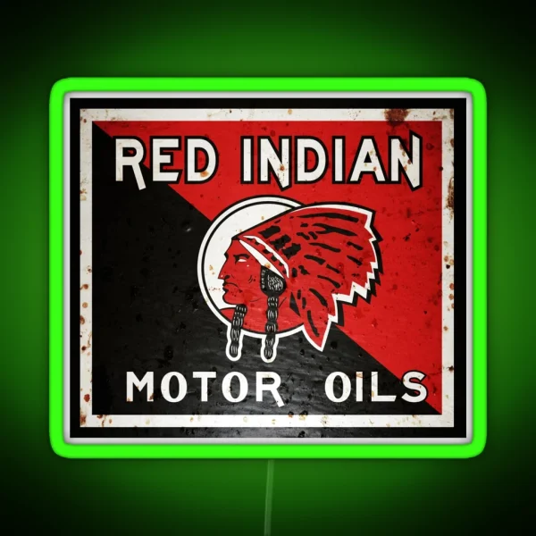 Red Indian Motor Oil Vintage Sign Rusted Version RGB Neon Sign