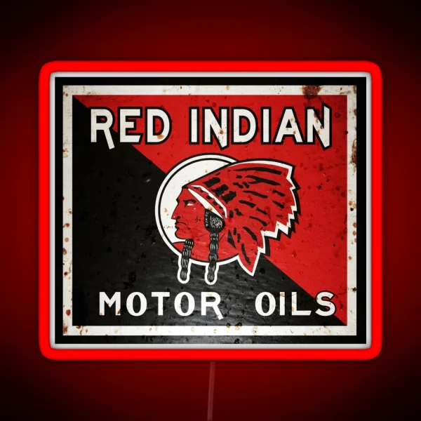Red Indian Motor Oil Vintage Sign Rusted Version RGB Neon Sign