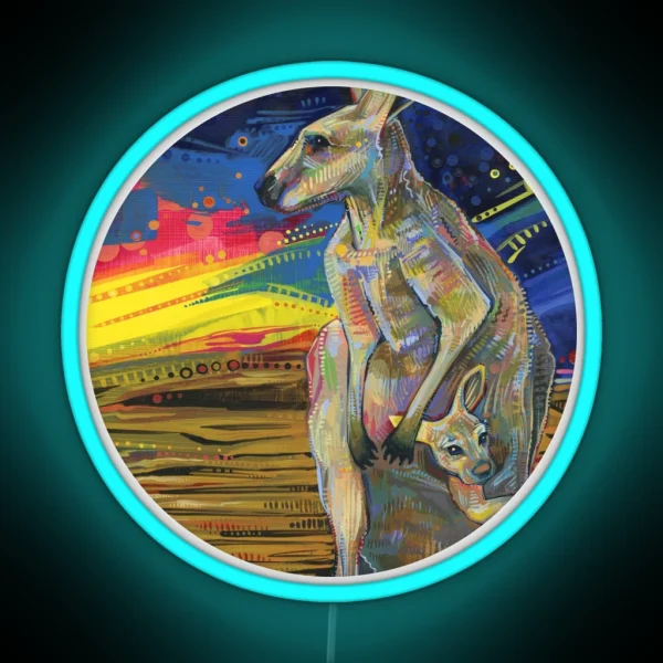 Red Kangaroo And Her Joey RGB Neon Sign