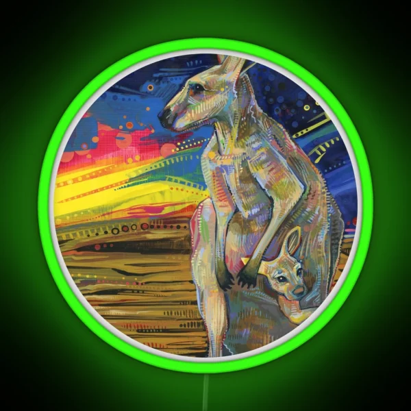 Red Kangaroo And Her Joey RGB Neon Sign