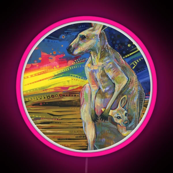 Red Kangaroo And Her Joey RGB Neon Sign
