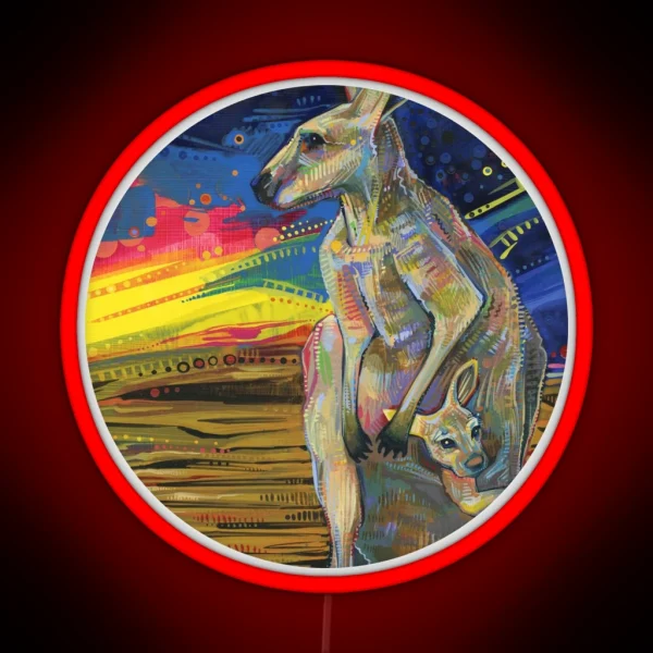 Red Kangaroo And Her Joey RGB Neon Sign