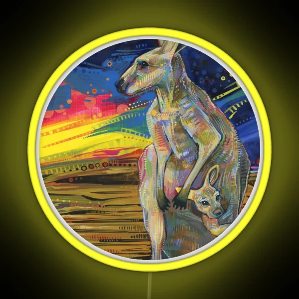 Red Kangaroo And Her Joey RGB Neon Sign