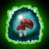 red mushrooms forest painterly style neon sign