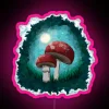 Red mushrooms in a forest painted in a vibrant painterly style with neon RGB lighting and pink tones.