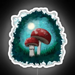 Red Mushrooms In The Forest In A Painterly Style RGB Neon Sign