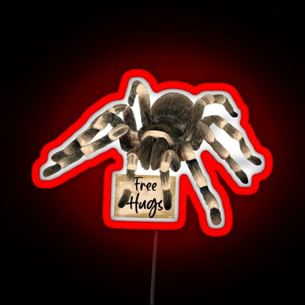 Red Orange Knee Tarantula Spider Free Hugs RGB Neon Sign