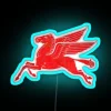 red pegasus distressed design facing left neon RGB sign with blue tones