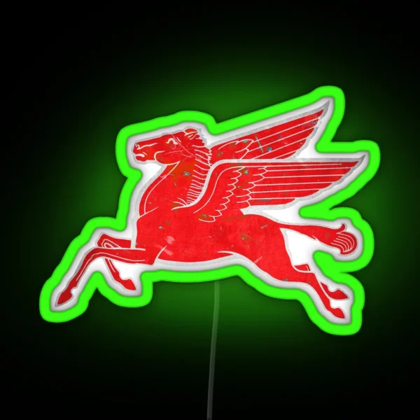 Red Pegasus Distressed Version Facing Left RGB Neon Sign