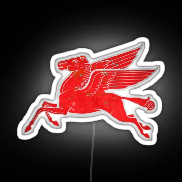 Red Pegasus Distressed Version Facing Left RGB Neon Sign