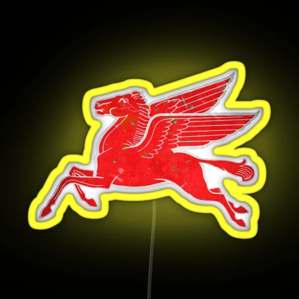 Red Pegasus Distressed Version Facing Left RGB Neon Sign