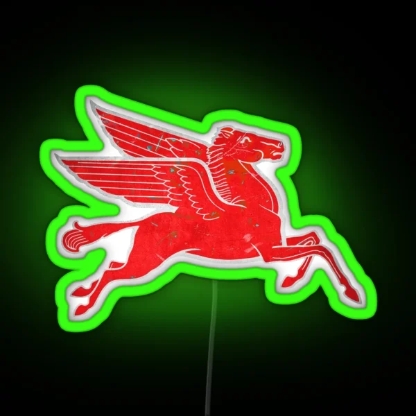 Red Pegasus Distressed Version Facing Right RGB Neon Sign