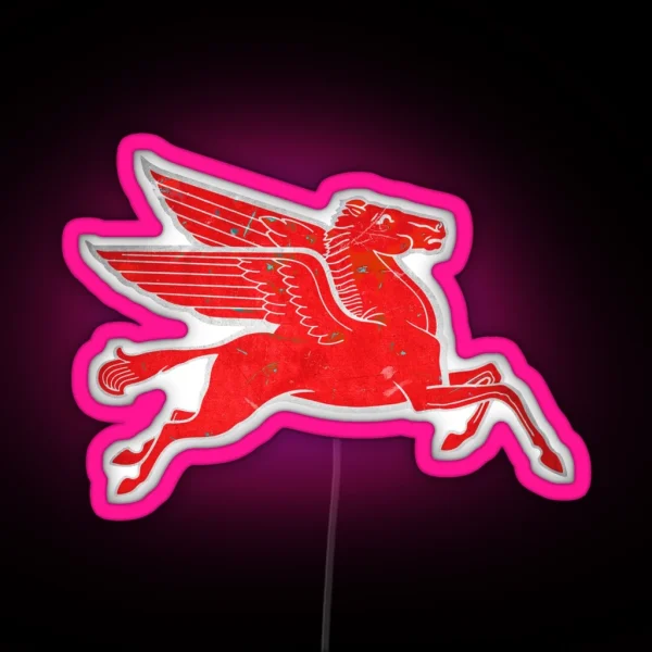 Red Pegasus Distressed Version Facing Right RGB Neon Sign