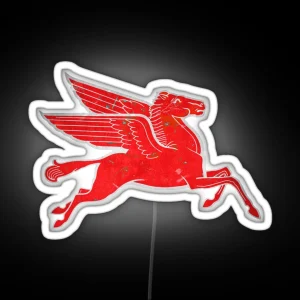 Red Pegasus Distressed Version Facing Right RGB Neon Sign