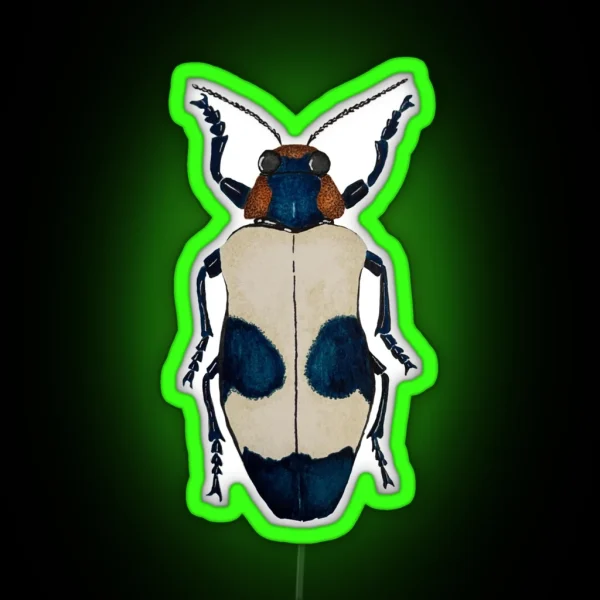Red Speckled Jewel Beetle Watercolor Illustration RGB Neon Sign