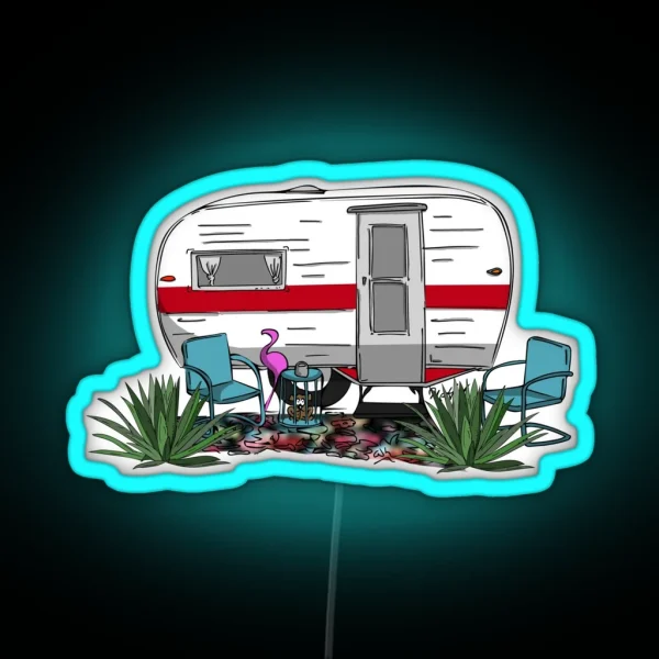 Red Stripe Vintage Camper RGB Neon Sign