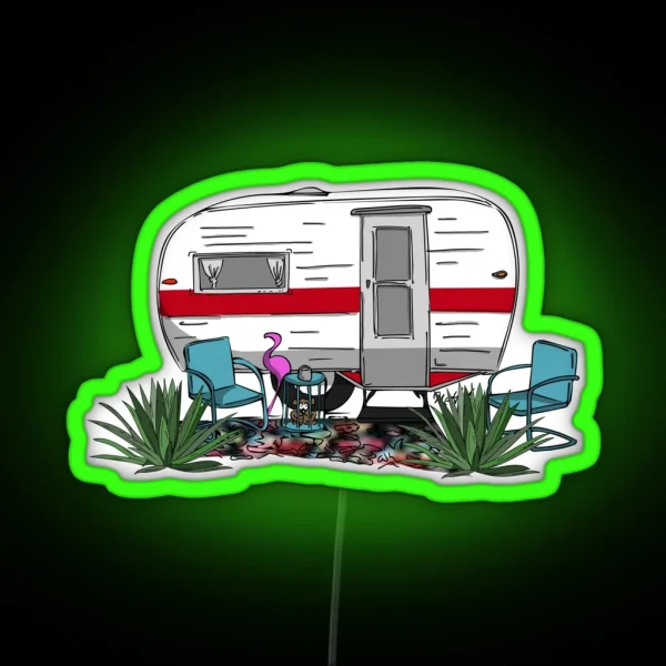 Red Stripe Vintage Camper RGB Neon Sign
