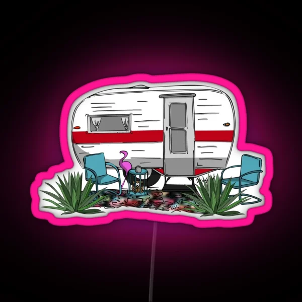 Red Stripe Vintage Camper RGB Neon Sign