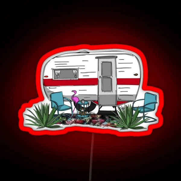 Red Stripe Vintage Camper RGB Neon Sign
